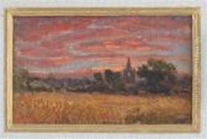 A Church At Dusk; A Ruined Castle by John Linnell