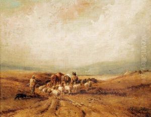 Drover With Packhorses And Sheep In Acoastal Landscape Drover With Packhorses And Sheep In Acoastal Landscape