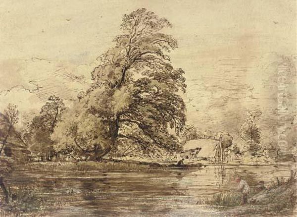 An Angler On A River Bank - view 1