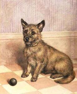 Waiting to Play, a Cairn terrier with a ball