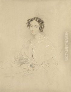 A Young Woman,half-length, Her Brown Hair In Ringlets