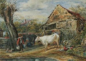 Farmyardscene With Cattle And Figures Before A Ramshackle Stable Farmyardscene With Cattle And Figures Before A Ramshackle Stable