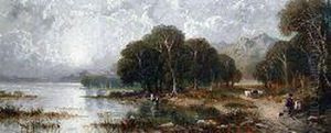 Figures And Animals By The Lochside by John Linnell
