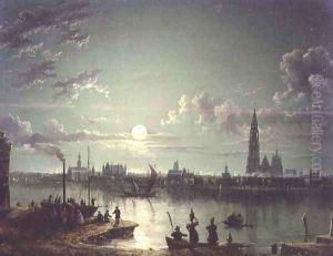 Rotterdam Harbour by Moonlight, 1835 by Sebastian Pether
