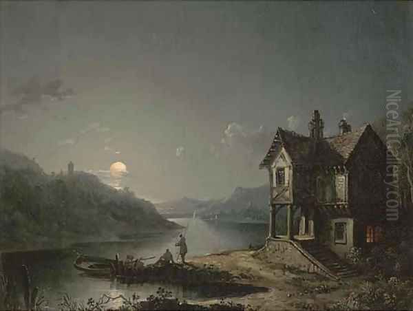 Anglers along a moonlit river - view 1