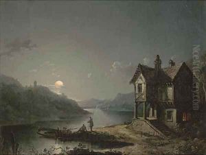 Anglers along a moonlit river