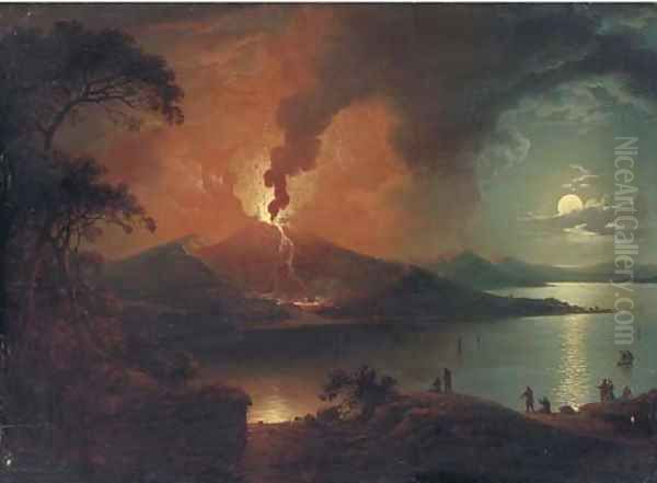 View of Mount Vesuvius errupting, with figures in the foreground - view 1