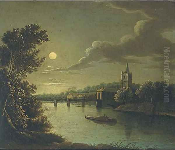 A moonlit river landscape - view 1