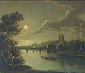 A moonlit river landscape