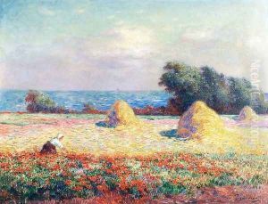 Stacks of Hay and Field of Poppies by Ferdinand Loyen Du Puigaudeau