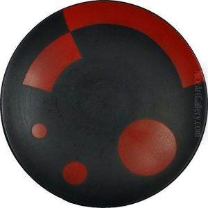 Black With Red Constructionist Design Ceramic Plate by Eliezer Markowich Lissitzky