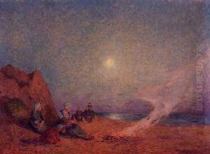 Le Pouldu, Woman on the Beach beside a Fire by Ferdinand Loyen Du Puigaudeau