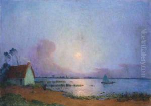 Nuit bleutee sur le marais de la Grande Briere by Ferdinand Loyen Du Puigaudeau