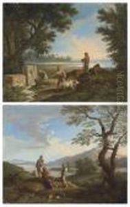 A Pastoral Landscape, With A Woman At A Well, Goatherds And The Seabeyond
