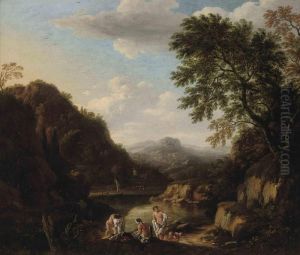 A Wooded River Landscape With Bathers