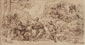 Christus In Der Wuste, Von Engeln Und Putten Umgeben by Andrea Locatelli