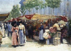 Flower Market Outside the Madeleine Church by Jozef Pankiewicz