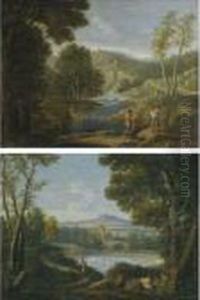 A Pastoral Landscape With Women Washing Clothes And Three Fishemen In The Foreground A Pastoral Landscape With Women Washing Clothes And Three Fishemen In The Foreground