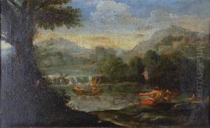 La Valle Del Tevere Con Pescatori by Andrea Locatelli