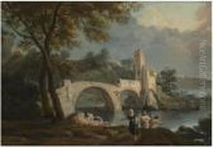 A River Landscape With Bathers On The Banks