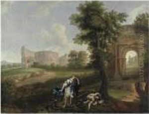 Paesaggio Romano Con Margherita 
Da Cortona Che Ritrova Il Corpo Dell'amante, L'arco Di Tito E Il 
Colosseo Sul Fondo by Andrea Locatelli