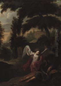 The Angel Visiting Jacob In A Wooded Landscape by Andrea Locatelli