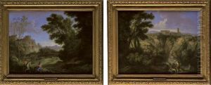 A Classical Wooded Landscape Near Tivoli by Andrea Locatelli