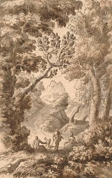 An Italianate Landscape With Figures Resting In A Woodland Glade. - view 1