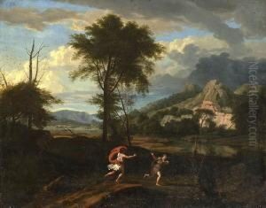 Apoll Und Daphne In Klassischer
 Landschaft - Klassische Landschaft Mit Hirtenpaar.