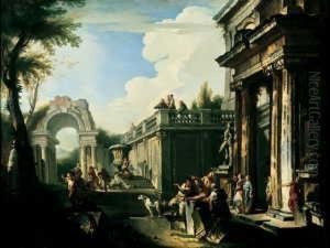Architekturcapriccio Mit Wasserspiel. by Andrea Locatelli