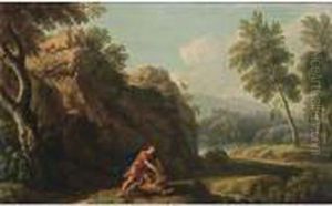 A Classical Landscape With Hercules Fighting The Nemean Lion by Andrea Locatelli