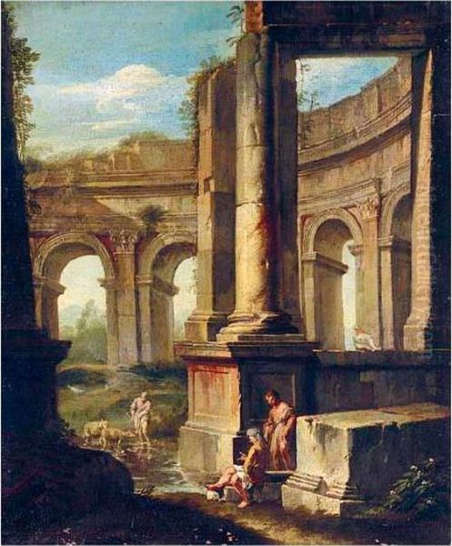 An Architectural Capriccio With Figures Amongst Ruins - view 1