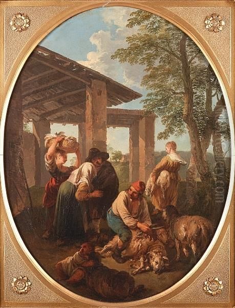 Peasants Sheep-shearing In An Italianate Landscape - view 1