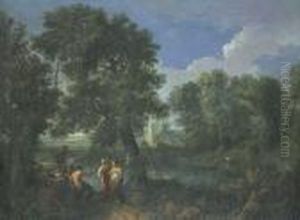 Paesaggio Laziale Con Astanti E Viandanti Vari Ed Una Torre Diroccata In Lontananza by Andrea Locatelli