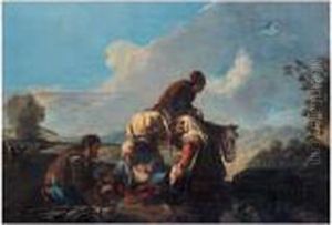Travellers Playing Dice In A Landscape