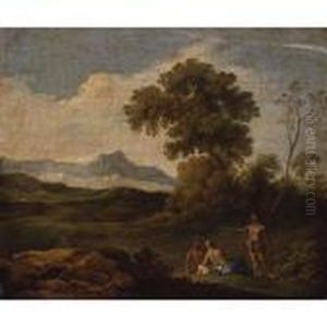 Pastoral Landscape With Figures Resting In The Foreground by Andrea Locatelli