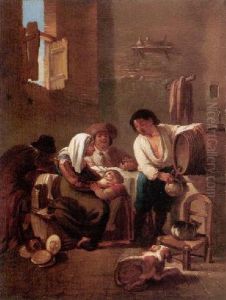 Domestic Interior With A Family Drinking