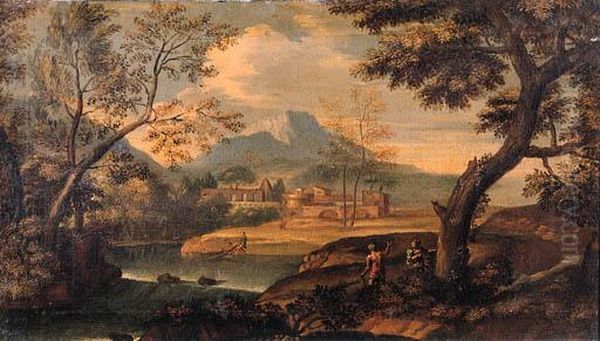 An Italianate River Landscape With Travellers On A Track - view 1