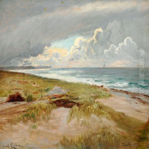 View Of The Beach And Sea At Tisvilde, North Zealand by Carl Locher