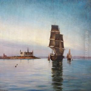Sailing Ships Off Kronborg Castle by Carl Locher