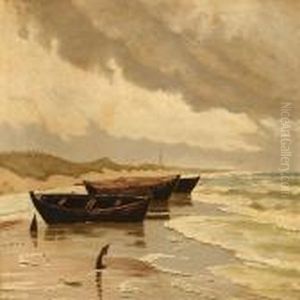 Fishingboats On Skagen Beach by Carl Locher