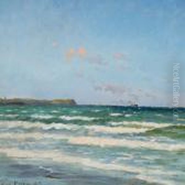 Steamship At Sea Off A High Coast - view 1