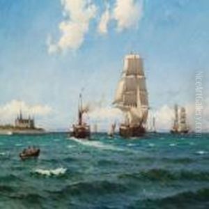 Strong Breeze In The Sound (oresund) Off Kronborg by Carl Locher