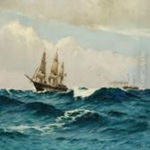 French Three-master And Danish Steamship At Sea