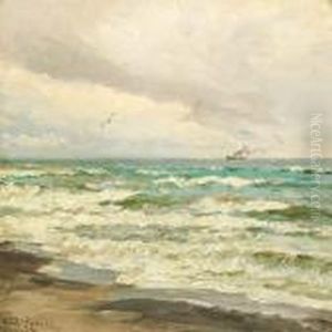 Seascape With A Steamer On The Horizon