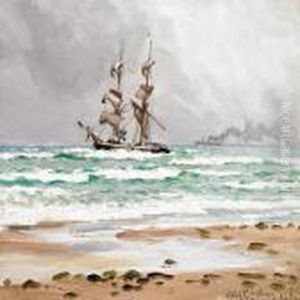 Strandet Brig, Tiltagende Kuling,skagen Nordstrand by Carl Locher