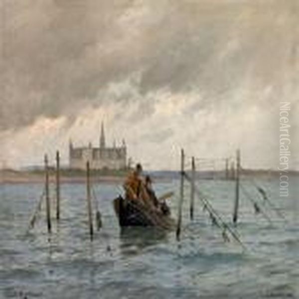 Costal Scenery At Kronborg Castle With Fishermen In A Boat - view 1