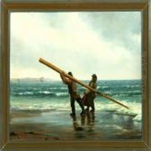 Fishermen On The Beach by Carl Locher