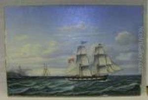 The English Brig Brierly Hill Of A Rocky Shore, Two Views. by Carl Locher