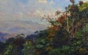 Oil On Paper - "deane's Tea Estate " - Wooded Landscape Oil On Paper - "deane's Tea Estate " - Wooded Landscape